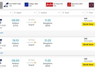 Kolkata to Bangalore Flight Ticket Price