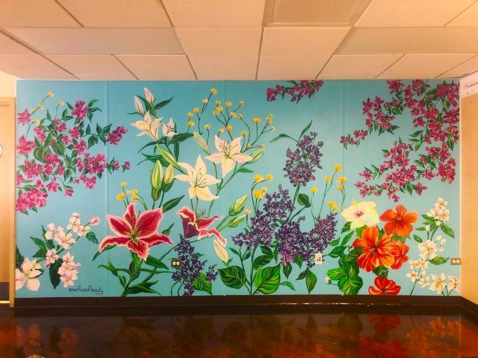 floral mural at hospital