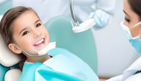Smiling child after restorative dental treatment at pediatric dental office in Houston