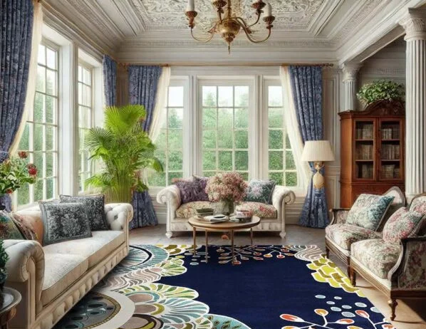 Hand Tufted Blue Floral Wool Rug
