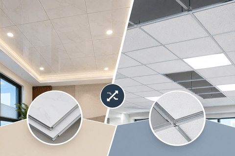 PVC Laminate Gypsum Tiles vs T Grid Ceiling System: Which is Better? PVC Laminate Gypsum Tiles vs T Grid Ceiling System